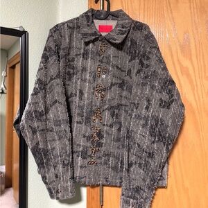 FUGAZI TEXTURED LETTER BUTTON UP CAMO